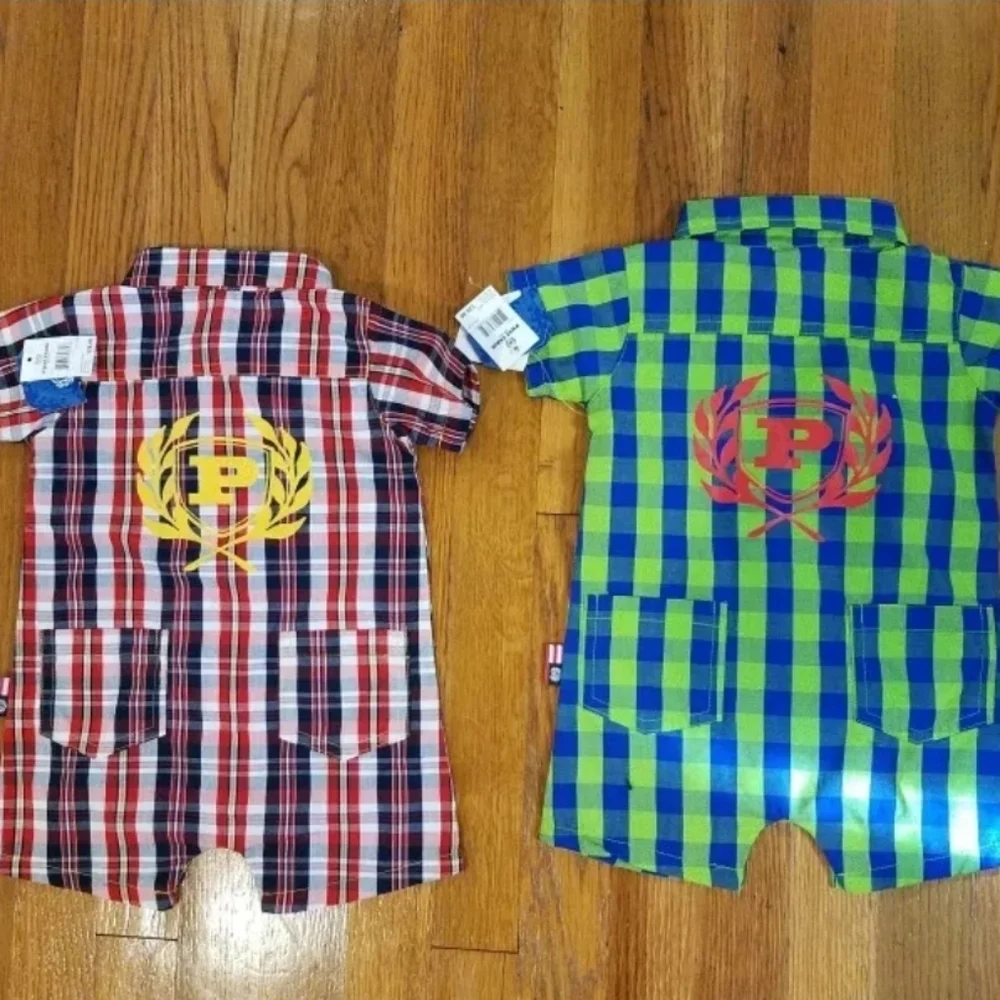 Bundle 2‎ Phat Farm 3-6 Months Boys Baby Plaid Check One Piece Short Sleeve